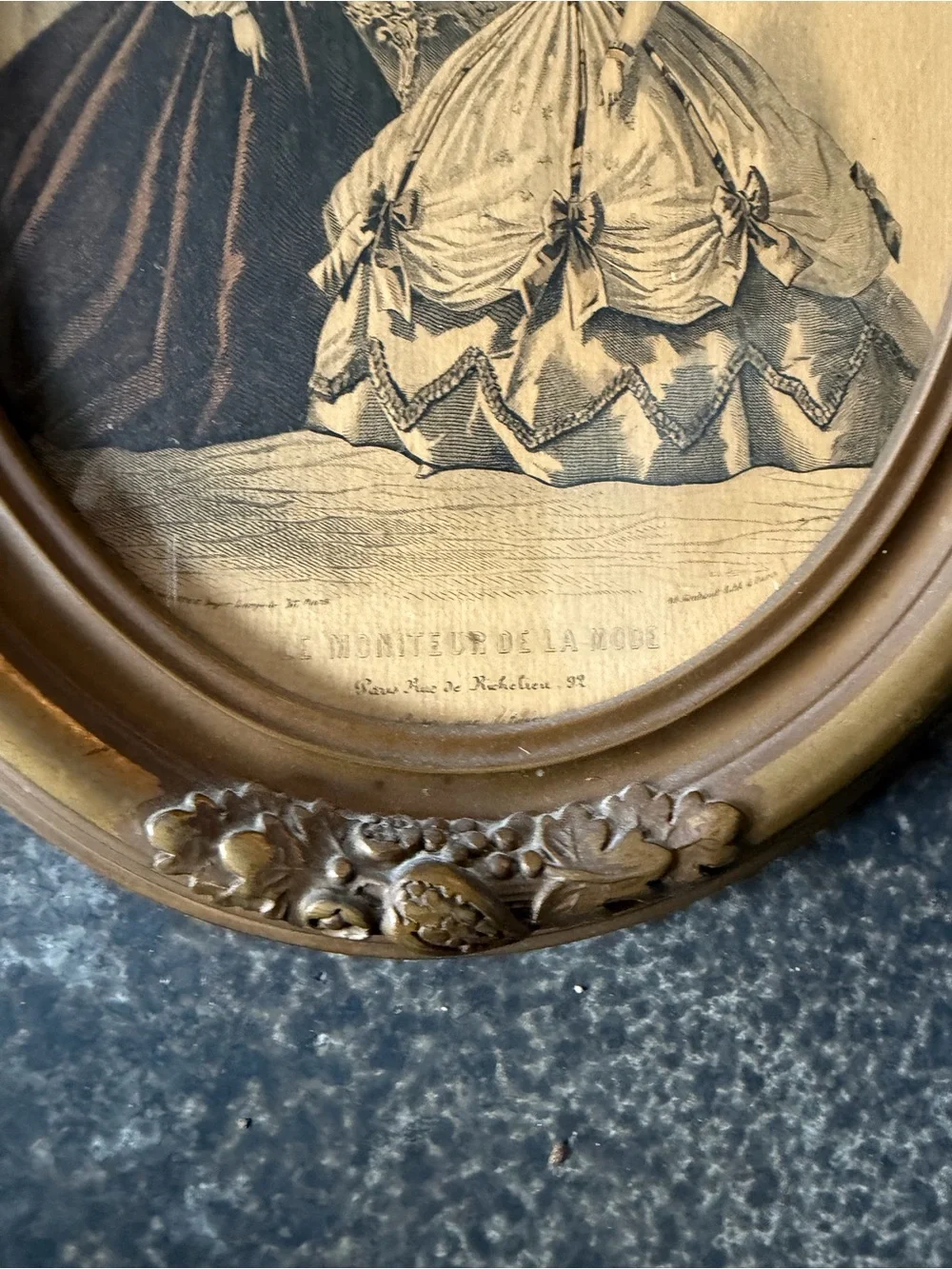 Antique Oval framed La Mode Illustree‎ Ladies in Gowns Paris mid 1800's set 2
